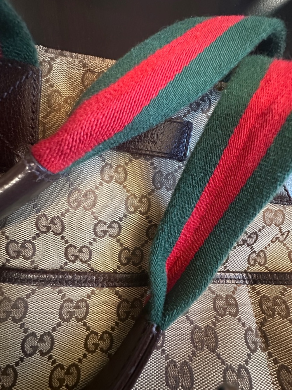 Gucci Brown GG Monogram Canvas Tote with Dark Brown Leather Patch - Picture 14 of 16